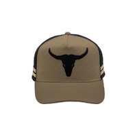 Rockos Outback Caps - Longhorn Bull Khaki Trucker Cap