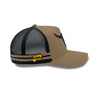 Rockos Outback Caps - Longhorn Bull Khaki Trucker Cap