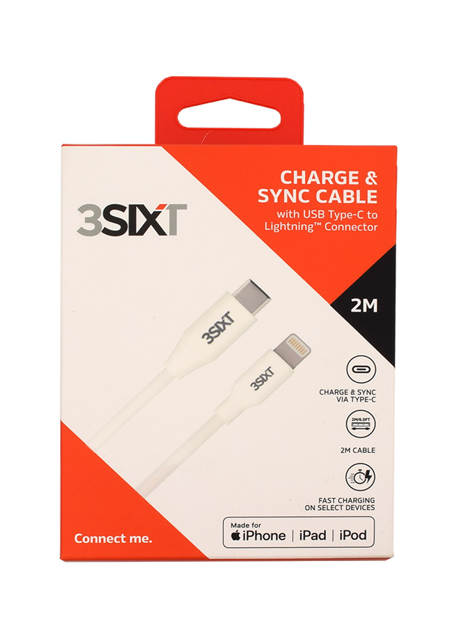 Charge & Sync Cable USBC to Lightning 2m White 3SIXT