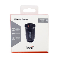 Car Charger 27W USB-C + USBA QC2.0 Black - 3SIXT