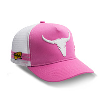 Rockos Outback Caps - Longhorn Bull Pink Trucker Cap