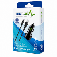 1.5m Braided Type C Cable & Dual Car Charger - Smartcell